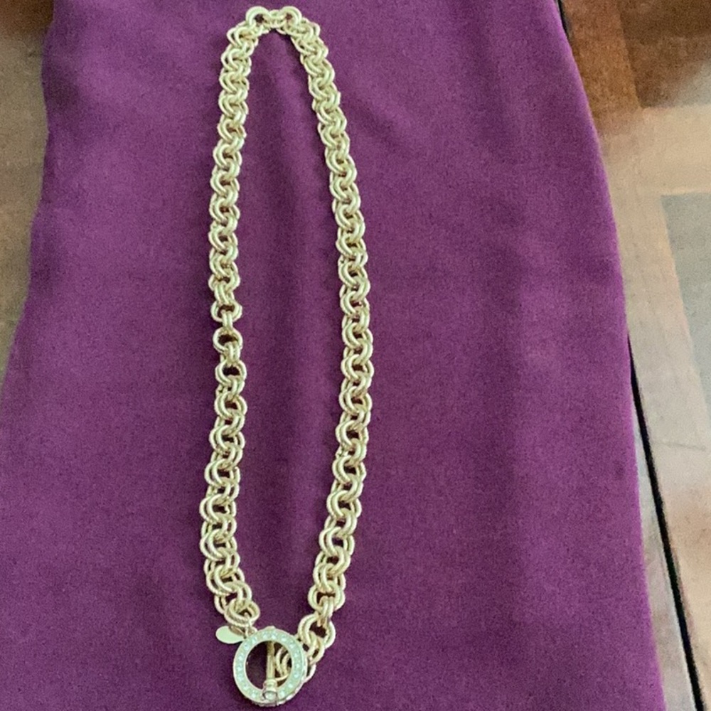 26” double chain necklace with quarter size circular center and clasp